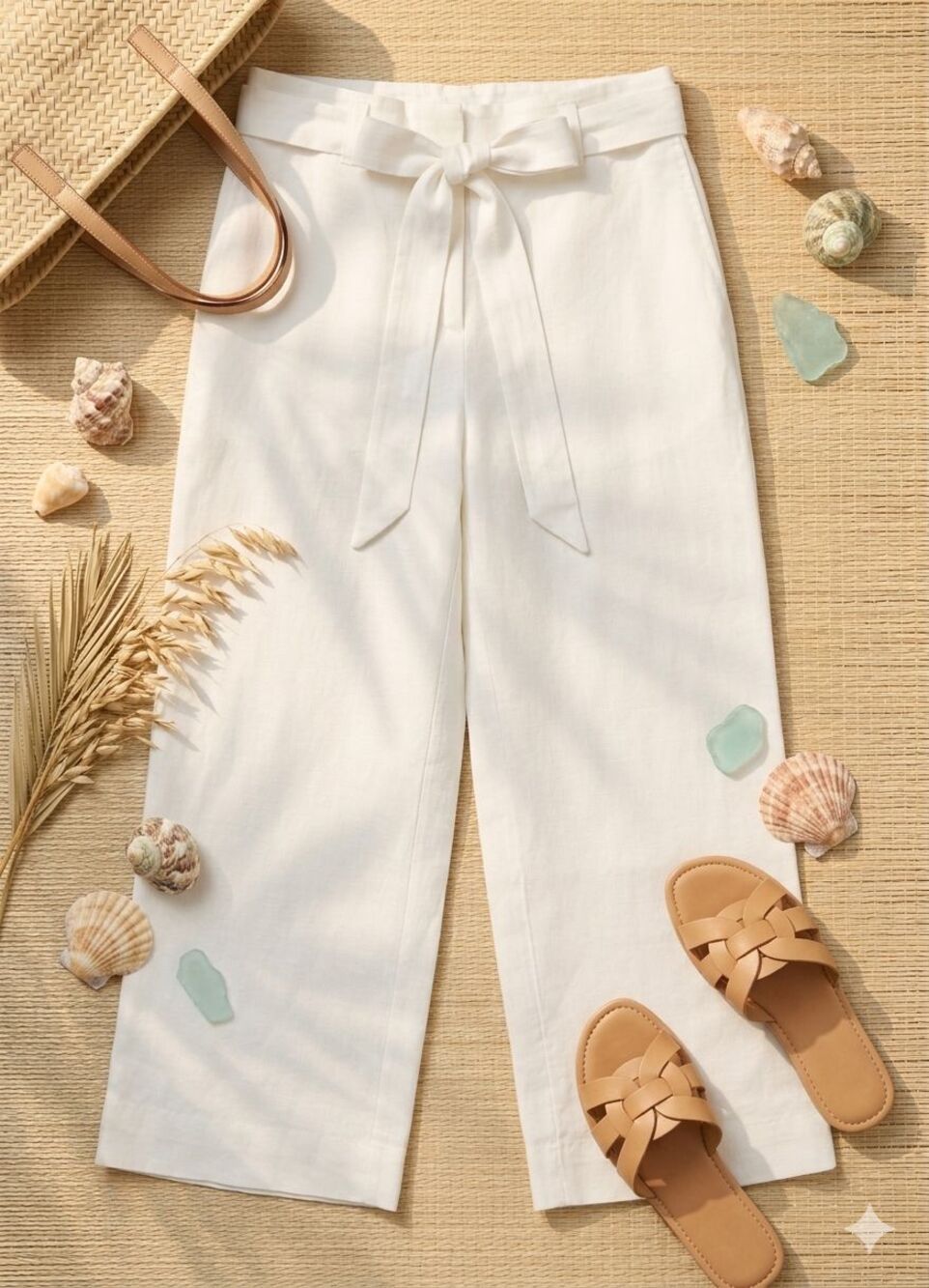 Chico’s Women’s 0.5 (6) 100% Linen Wide Leg Pants White Tie Waist NWT Summer